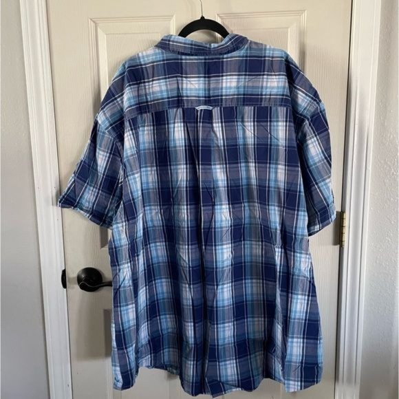 IZOD Saltwater 5X Relaxed Classic Blue Plaid Short Sleeve Button Up Shirt - Picture 10 of 15